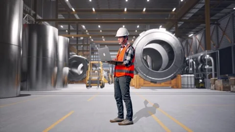 Engineer Working On A Laptop at Heavy Factory Stock Footage 340821925