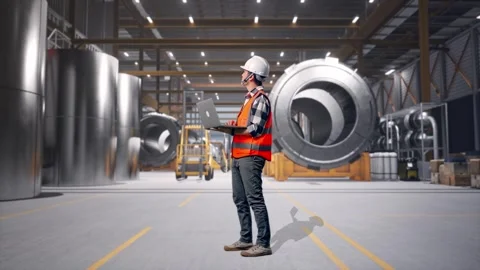 Engineer Working On A Laptop at Heavy Factory Stock Footage 340822024