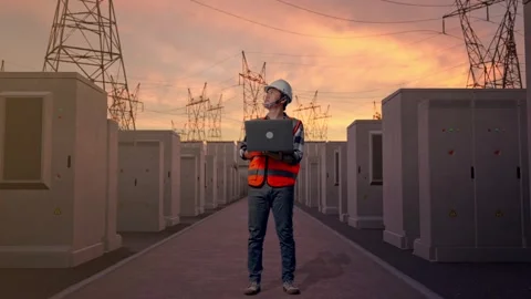 Engineer Working On A Laptop with High Voltage Power Stock Footage 331195984