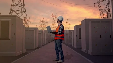 Engineer Working On A Laptop with High Voltage Power Stock Footage 331196059