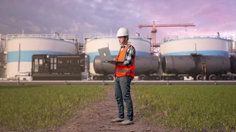 Engineer Working On A Laptop at Oil Refinery Stock Footage 340142775
