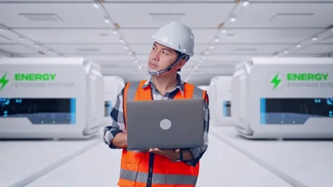 Engineer Working On A Laptop at Power Plant Stock Footage 333771596