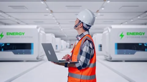 Engineer Working On A Laptop at Power Plant Stock Footage 333771769