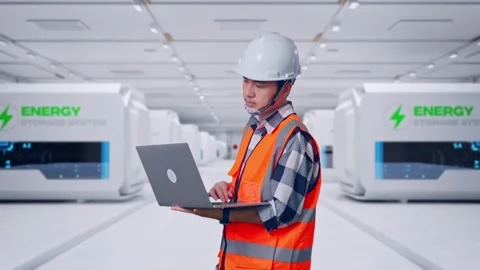 Engineer Working On A Laptop at Power Plant Stock Footage 333771817