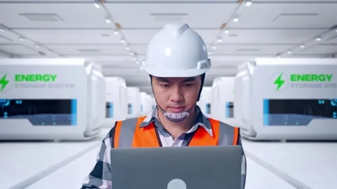 Engineer Working On A Laptop at Power Plant Stock Footage 333772554