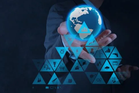 Engineer working with new computer interface show building development concep Illustrazione stock