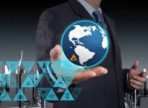 Engineer working with new computer interface show building development concep Illustrazione stock