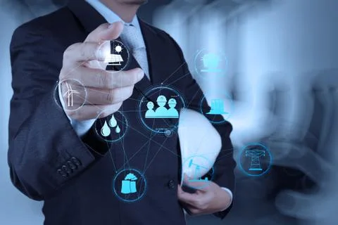 Engineer working with new computer interface show building development concep Stock Illustration