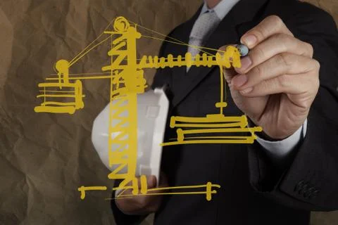 Engineer working with new computer interface show building development concep 스톡 일러스트