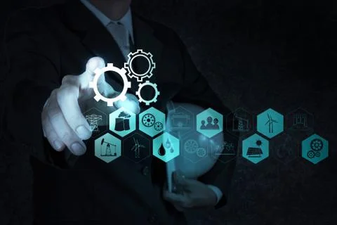 Engineer working with new computer interface show building development concep Stock Illustration