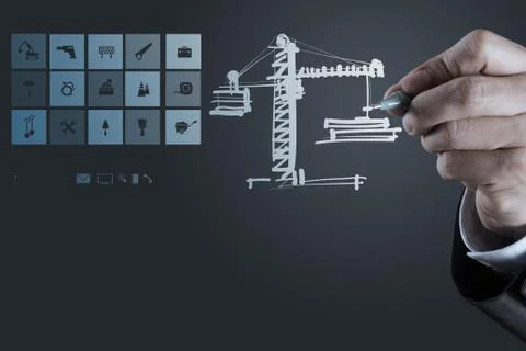 Engineer working with new computer interface show building development concep Stock-Illustration