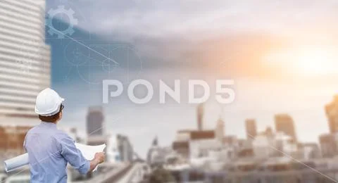 Engineer working on new technology, project building construction Stock Photos