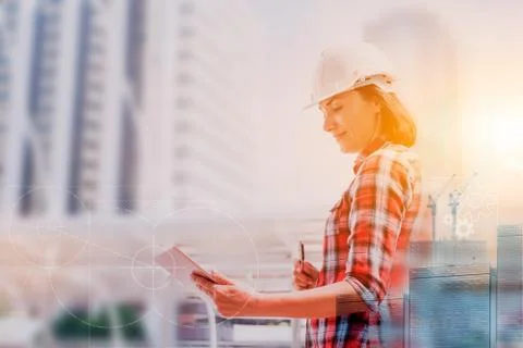 Engineer working on new technology, project building construction 写真素材