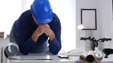Engineer Working in Office Analyze and Study Plans and Projects Stock Footage 97714839