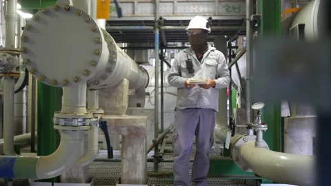 Engineer working at an oil refinery plant 库存影片 186423582