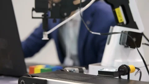 Engineer working in science research laboratory testing robotic program. Stock Footage 104865910