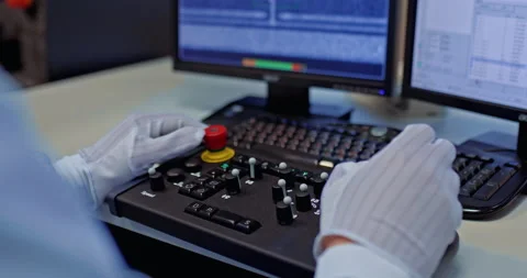 Engineer working in secret laboratory, testing software for plant, closeup of Stock Footage 230218722