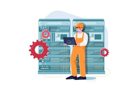 Engineer working in the server room Stock Illustration