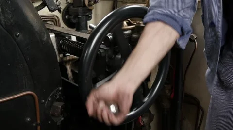 Engineer working in steam engine locomotive. retro old technology Video stock 43551346