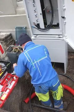 Engineer working on the street Stock Photos