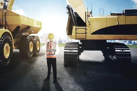Engineer working with tablet at construction site Foto stock