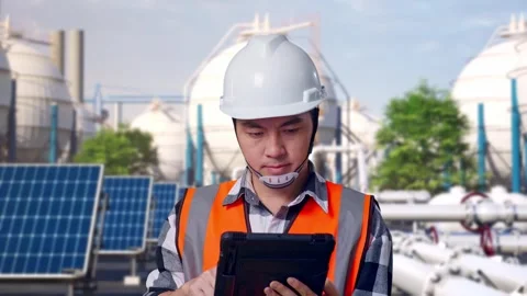 Engineer Working On A Tablet at Energy Complex Stock Footage 330181129