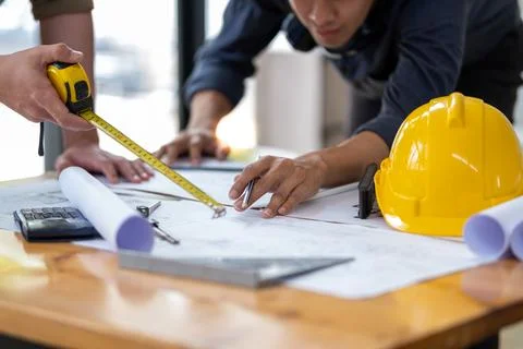 Engineer working together draw calculate plan a construction project, engineer Stock Photos