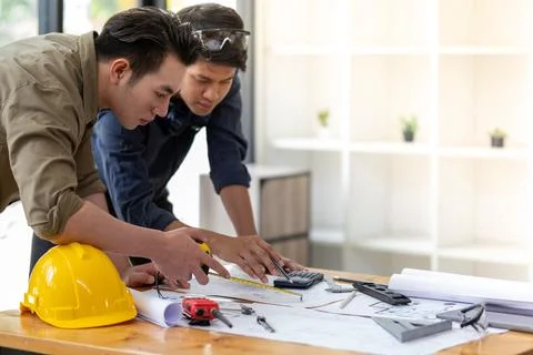 Engineer working together draw calculate plan a construction project, engineer Stock Photos