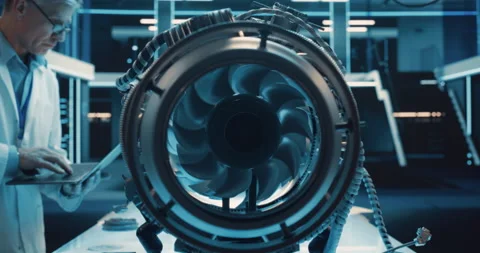 Engineer Working on Turbine Engine Stock Footage 232572443