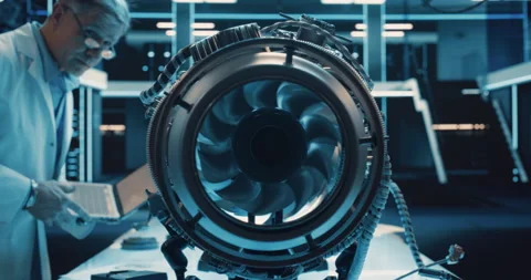 Engineer Working on Turbine Engine Stock Footage 232572886