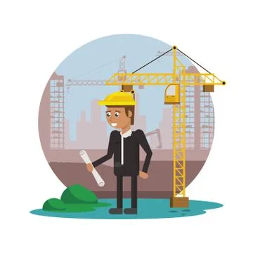 Engineer working under construction scene Stock Illustration
