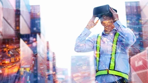 Engineer working Wearing VR Headset Stock Footage 103443877