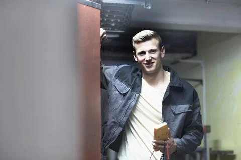 Engineer working in workshop, Freiburg Im Breisgau, Baden-württemberg, Germany Stock Photos