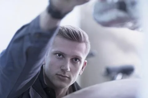 Engineer working in workshop, Freiburg Im Breisgau, Baden-württemberg, Germany Stock Photos