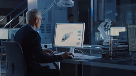 Engineer Works on Computer Uses CAD Soft... | Stock Video | Pond5