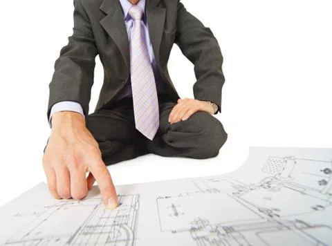 Engineer works with drawings, close-up without face Foto stock