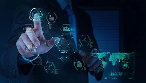 Engineer works industry diagram on virtual computer as concept Stock Illustration