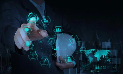 Engineer works industry diagram on virtual computer Stock Illustration