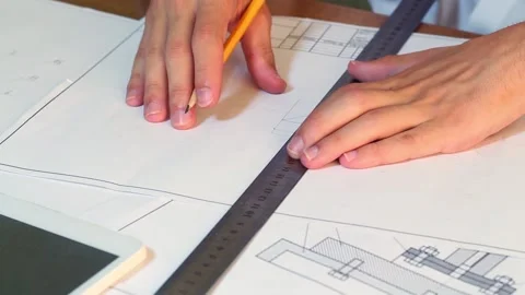 Engineer Works On A New Project Drawing Video stock 91754226