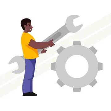 Engineer-with-wrench-key Stock Illustration