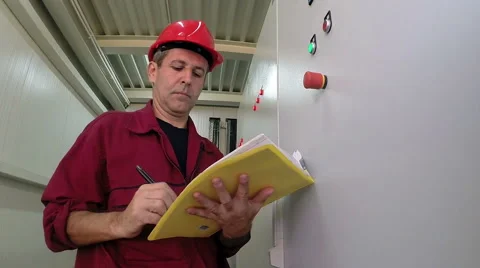 Engineer Writing in Plant Electrical Room Stock Footage 46086505