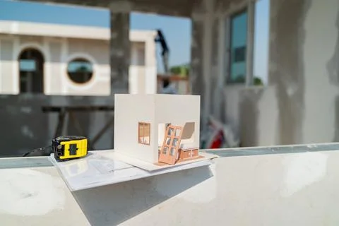 Engineering and architect with house model at the construction property site. Photos