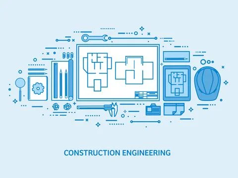 Engineering and architecture. Drawing construction. Architectural project Stock Illustration