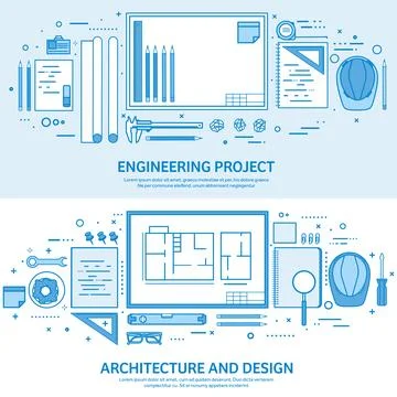 Engineering and architecture. Drawing construction. Architectural project Stock Illustration