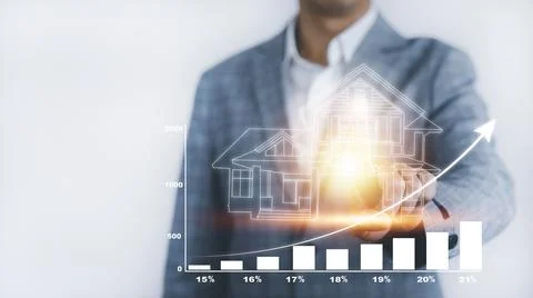 Engineering and architecture drawings concept, Engineer man hold house on vir Stock Photos