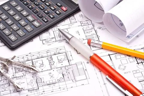 Engineering and architecture drawings engineering and architecture drawing... 스톡 사진
