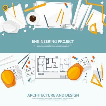 Engineering and architecture vector illustration. Drawing and construction Illustrazione stock