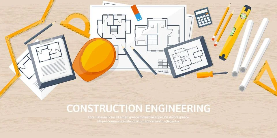 Engineering and architecture vector illustration. Drawing and construction Stock Illustration