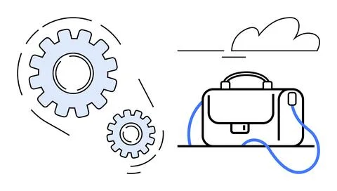 Engineering and Business Integration with Cogs and Briefcase Under Cloudy Sky Stock Illustration