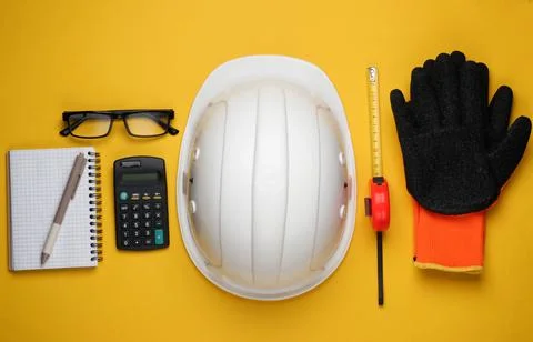 Engineering and construction equipment. Flat lay Stock Photos